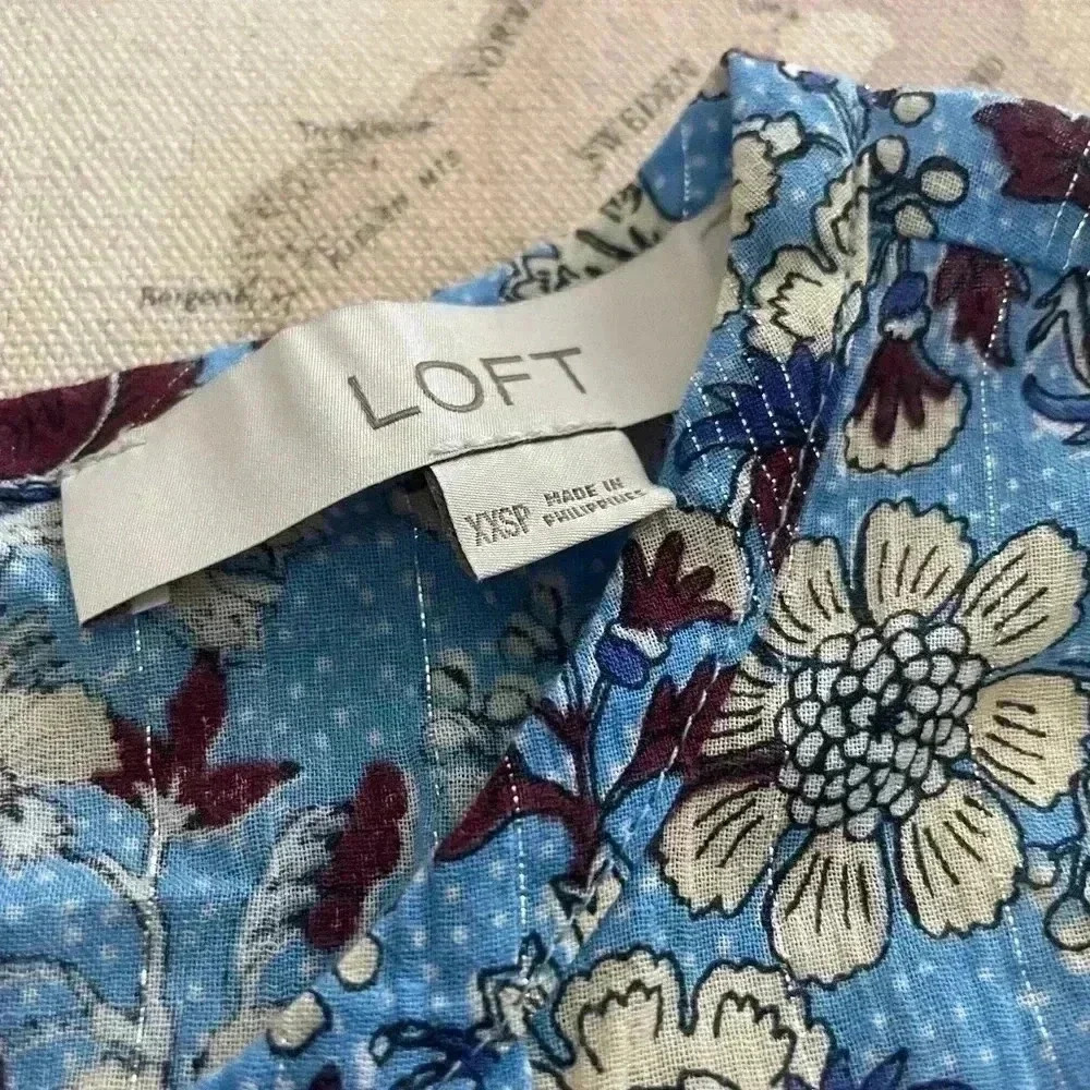 LOFT Size XXS Indian Hand Block Floral 3/4 Smocked Sleeve - Picture 3 of 5